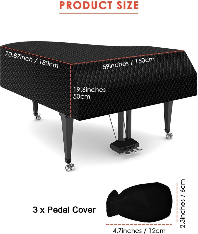 TINDTOP Thickened Grand Piano Cover, Thicken Cotton Lining Baby Piano Cover, Waterproof Washable Soft Bordered Decorated Full Triangle Piano Protective Cover (M - 70.87in/180cm) - Image 3